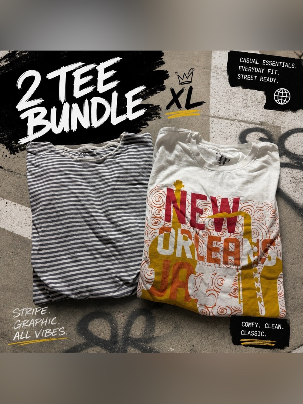 Bundle of 2 Women’s Graphic & Stripe Tees | XL Casual Tops